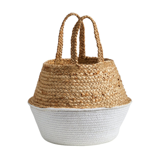 14” Boho Chic Handmade Cotton & Jute White Woven Planter  DAME BOHEME