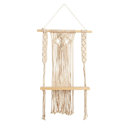24" Boho Chic Wood Macrame Single Shelf Woven Diamond Wall Art Décor"  DAME BOHEME