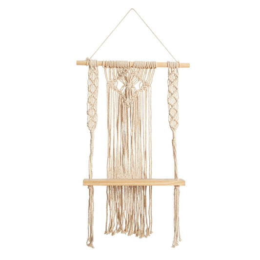 24" Boho Chic Wood Macrame Single Shelf Woven Diamond Wall Art Décor"  DAME BOHEME