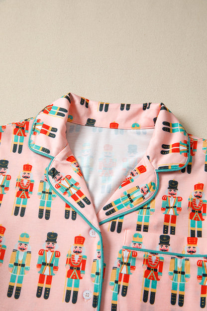 Pink Christmas Nutcracker Long Sleeve Shirt Shorts Pajama Set  DAME BOHEME
