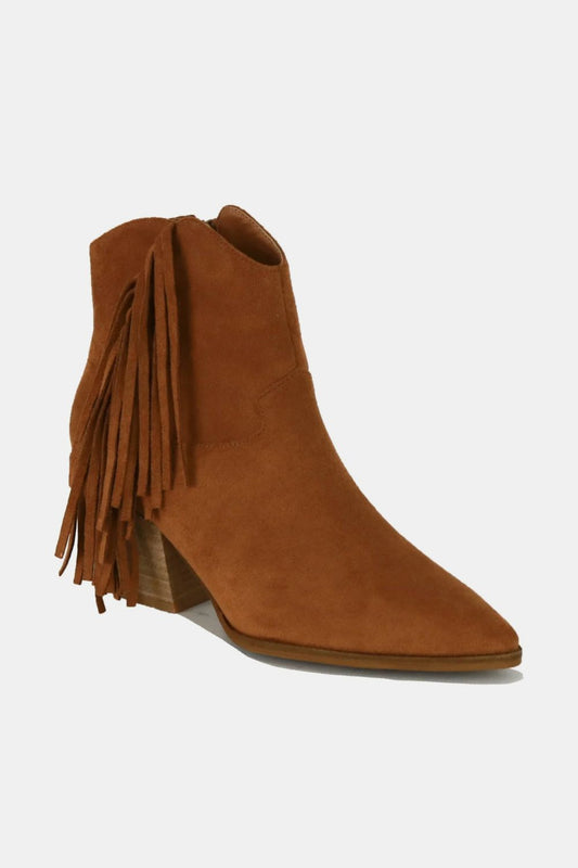 Suede Fringe Point Toe Chelsea Ankle Boots Trendsi