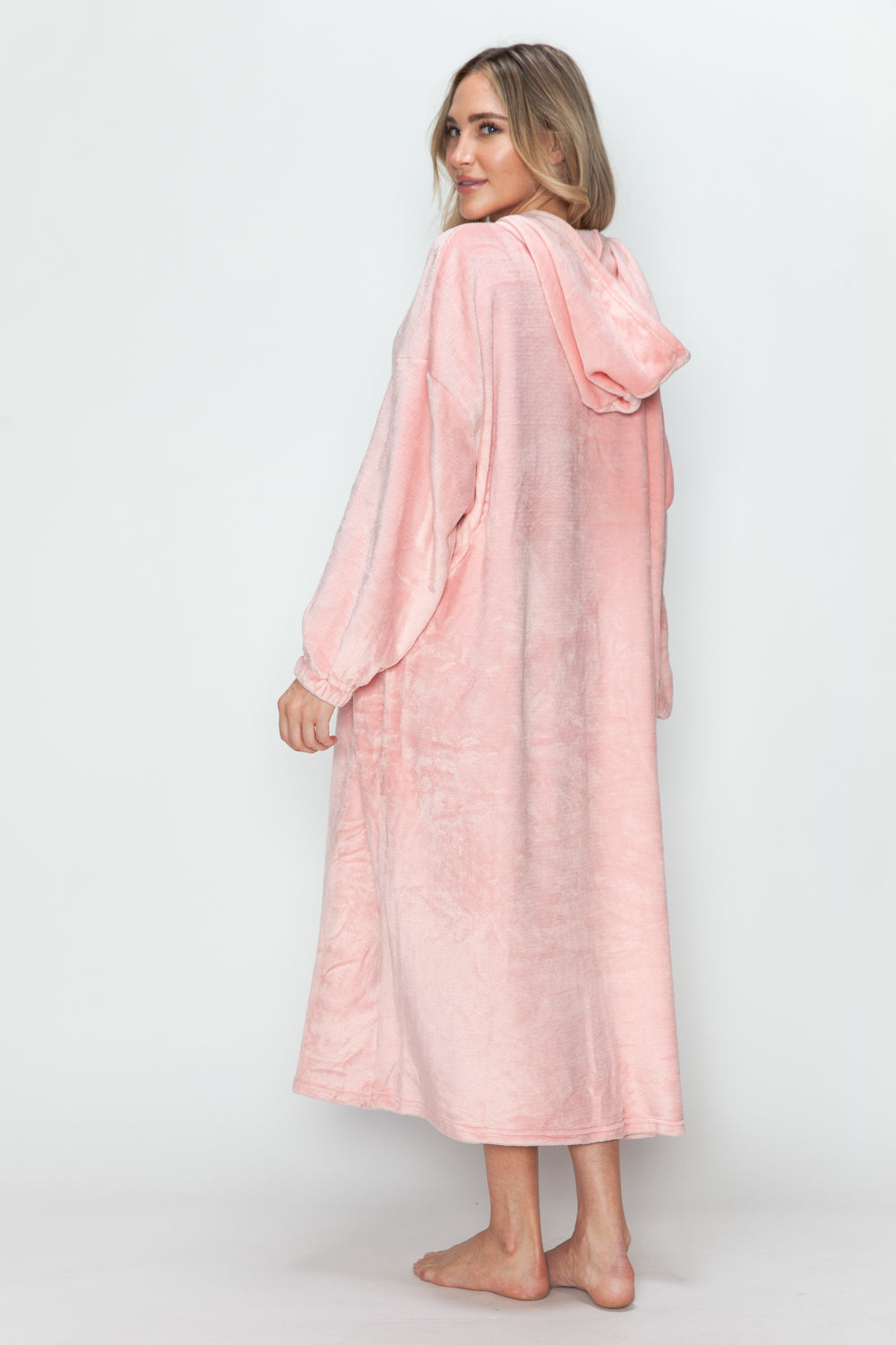 Full Size Pocketed Hooded Midi Lounge Dress Trendsi