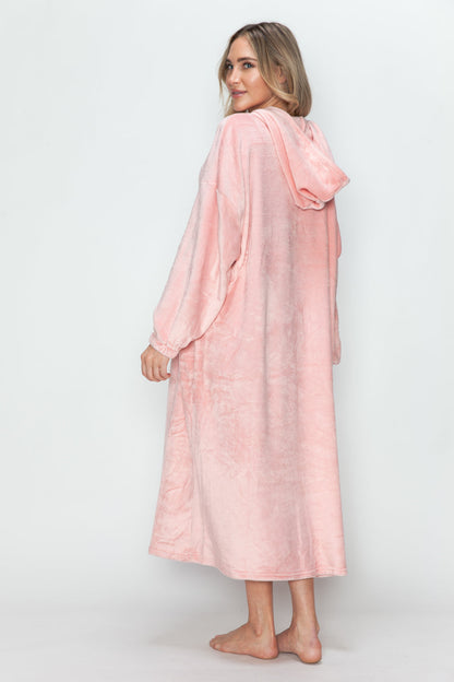 Full Size Pocketed Hooded Midi Lounge Dress Trendsi