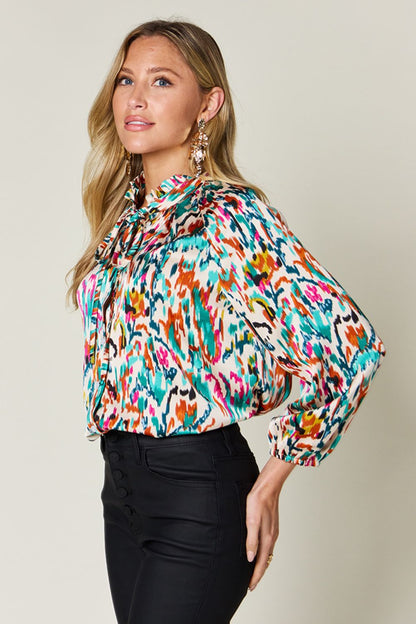 Double Take Full Size Printed Button Up Long Sleeve Shirt  DAME BOHEME