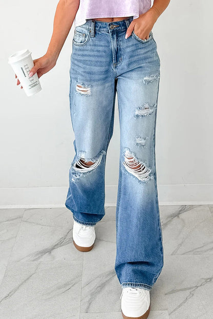 Myosotis Mid Rise Distressed Straight Leg Jeans  DAME BOHEME