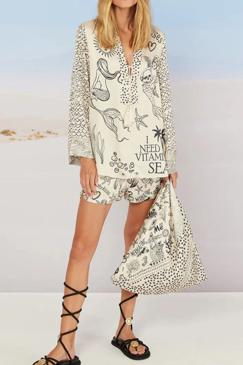 Nautical Print Top and Shorts Matching Set Trendsi