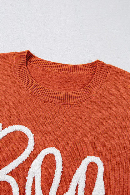 Boo Knitted Pattern Ribbed Edge Sweater  DAME BOHEME
