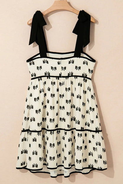 Bow Knot Color Contrast Trim Tied Straps Mini Dress Simply Love