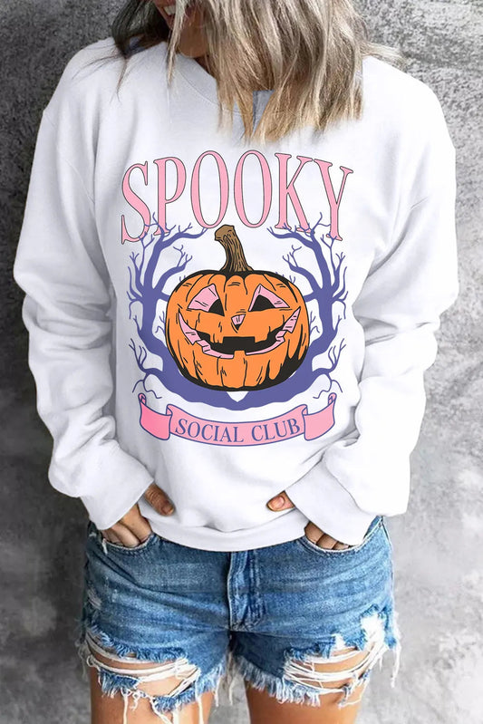 Jack-O'-Lantern Round Neck Long Sleeve Sweatshirt  DAME BOHEME