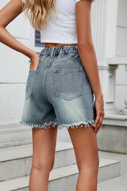 Raw Hem Studded Denim Shorts Plus Size Trendsi