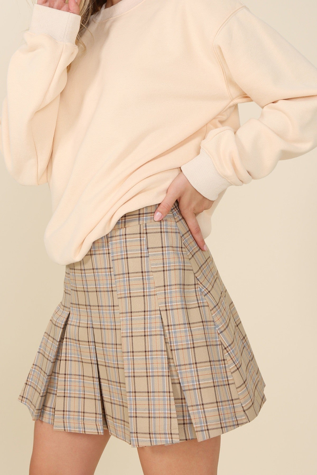 Lilou Plaid Pleated Mini Skirt for Women