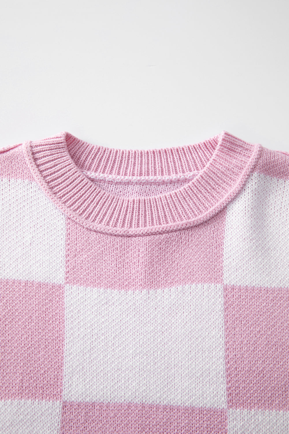 Pink Checkered Bishop Sleeve Sweater  DAME BOHEME