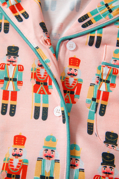 Pink Christmas Nutcracker Long Sleeve Shirt Shorts Pajama Set  DAME BOHEME