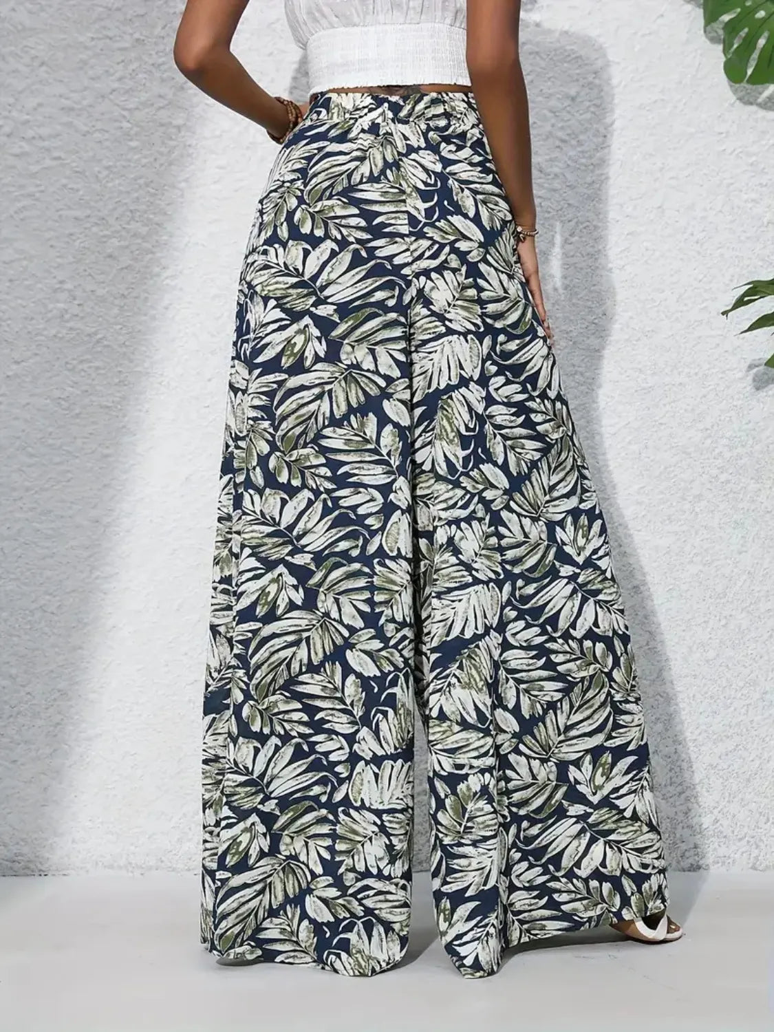 Tropical Print High Waist Wide Leg Pants Trendsi