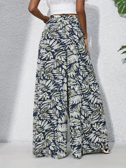 Tropical Print High Waist Wide Leg Pants Trendsi