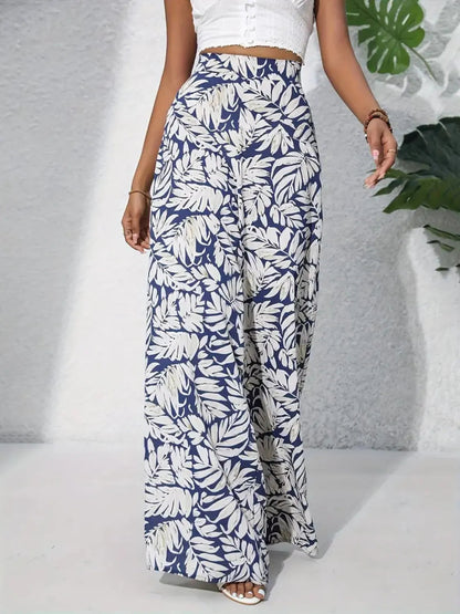 Tropical Print High Waist Wide Leg Pants Trendsi