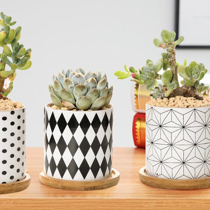 B&W Geometric Ceramic Planters – Set of 3  DAME BOHEME
