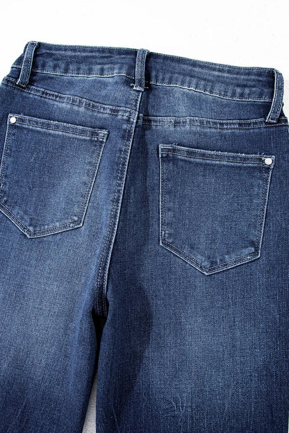 Mineral Wash Raw Hem High Waist Flared Jeans  DAME BOHEME