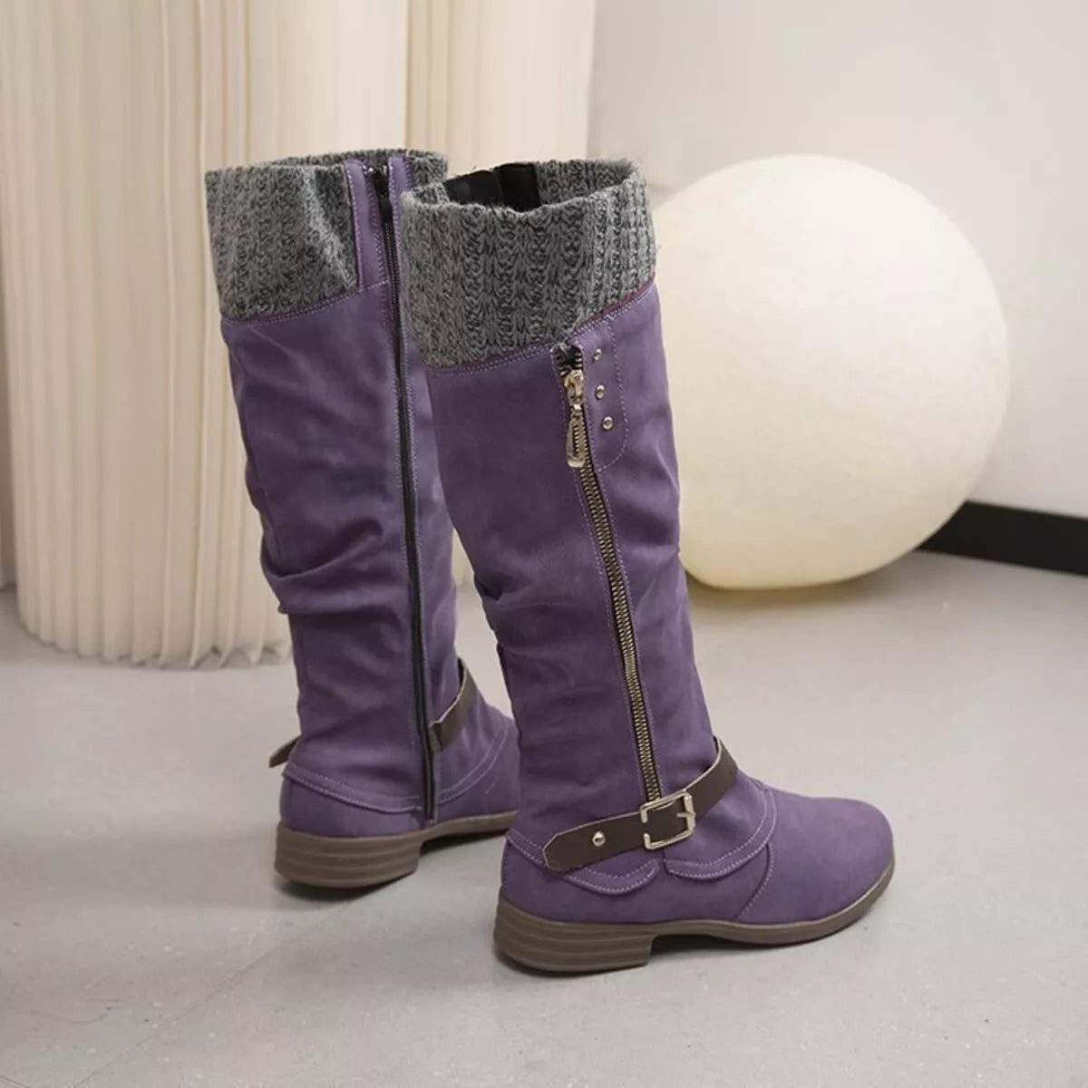 Knee High Slouch Boots with Knit Cuff  DAME BOHEME