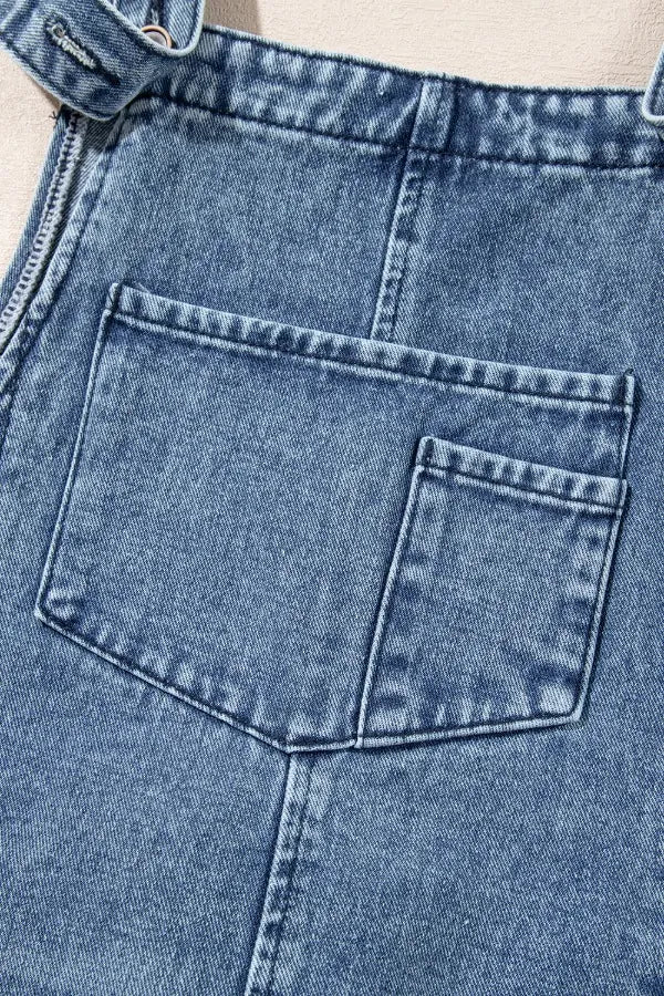 Distressed Bib Pocket Wide Leg Denim Overalls  DAME BOHEME