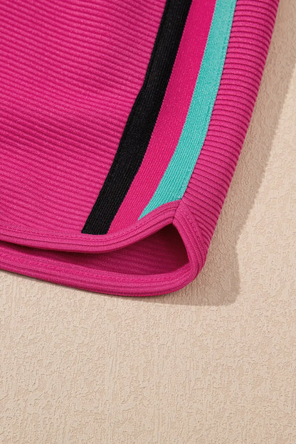 Striped Detail Flutter Sleeve Zipped Collar Top and Short Set  DAME BOHEME