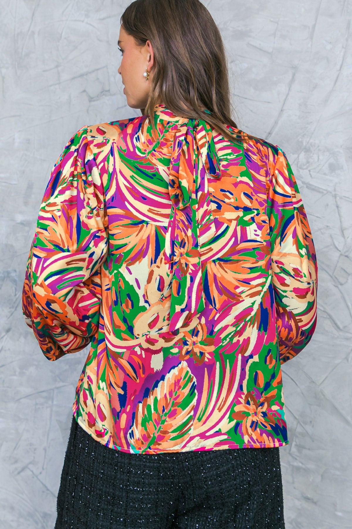 ADORING DEVOTION High Neck Tropical Print Blouse  DAME BOHEME