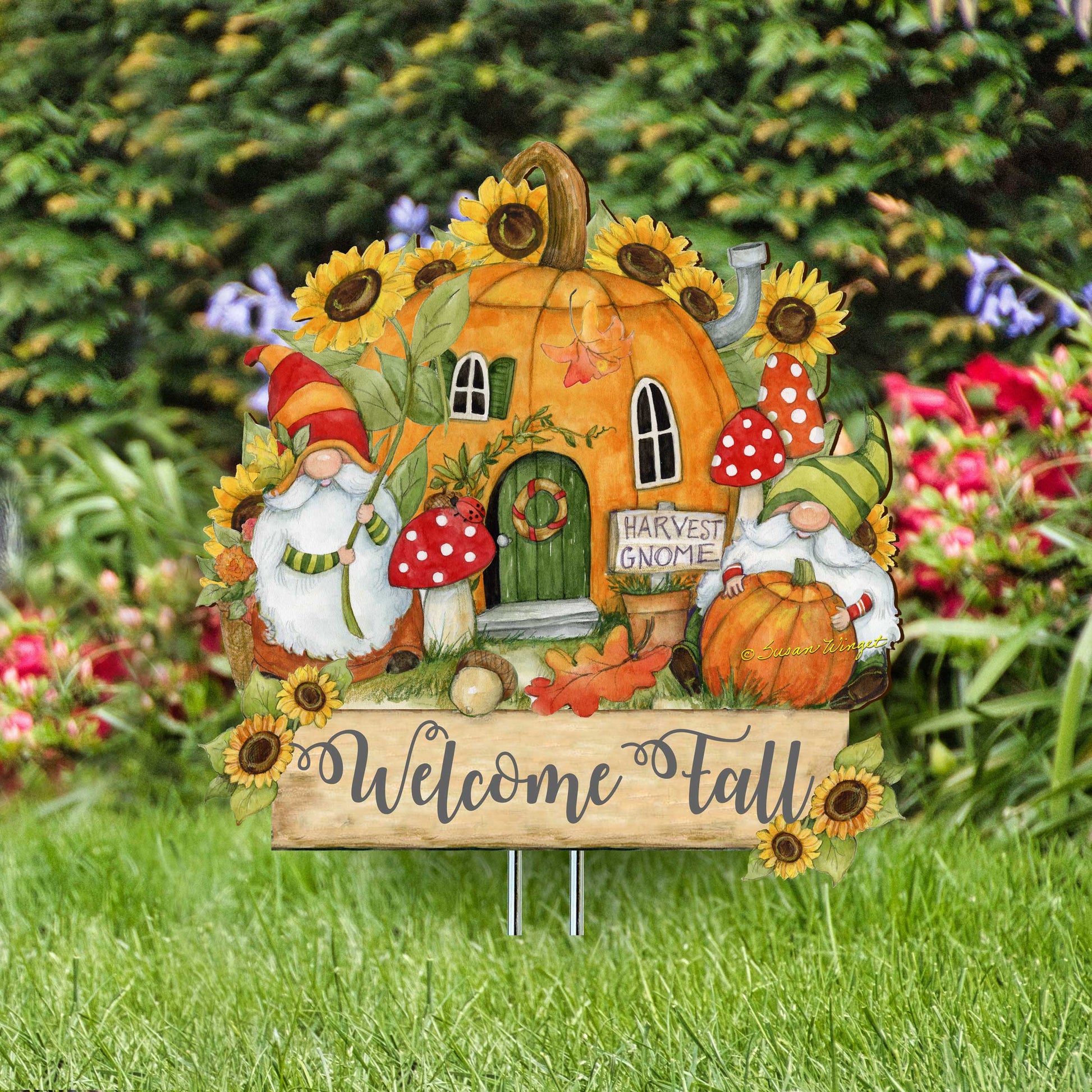 Outdoor Garden Stake Fall Decoration - Front Yard Gnome Welcome Sign - Backyard Decor - Cornucopia Garden Decor - Harvest Handmade Gift - Autumn Front Yard Decor by Susan Winget - 8471209M-SW  DAME BOHEME