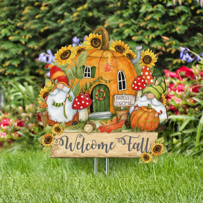 Outdoor Garden Stake Fall Decoration - Front Yard Gnome Welcome Sign - Backyard Decor - Cornucopia Garden Decor - Harvest Handmade Gift - Autumn Front Yard Decor by Susan Winget - 8471209M-SW  DAME BOHEME