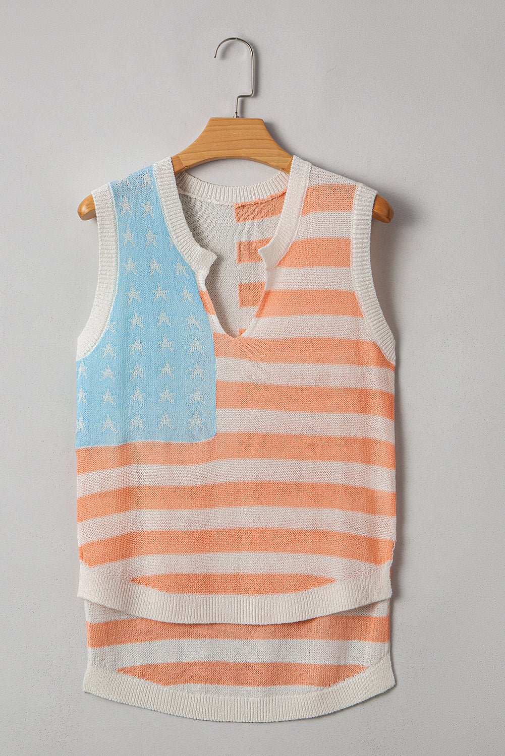 Flag Notched Neckline Loose Sweater Vest  DAME BOHEME