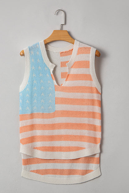 Flag Notched Neckline Loose Sweater Vest  DAME BOHEME