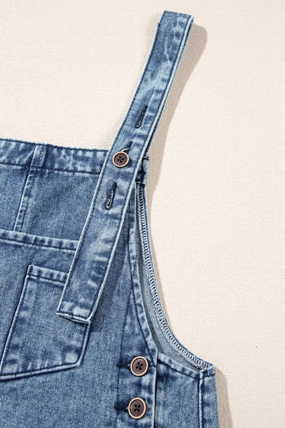 Distressed Bib Pocket Wide Leg Denim Overalls  DAME BOHEME