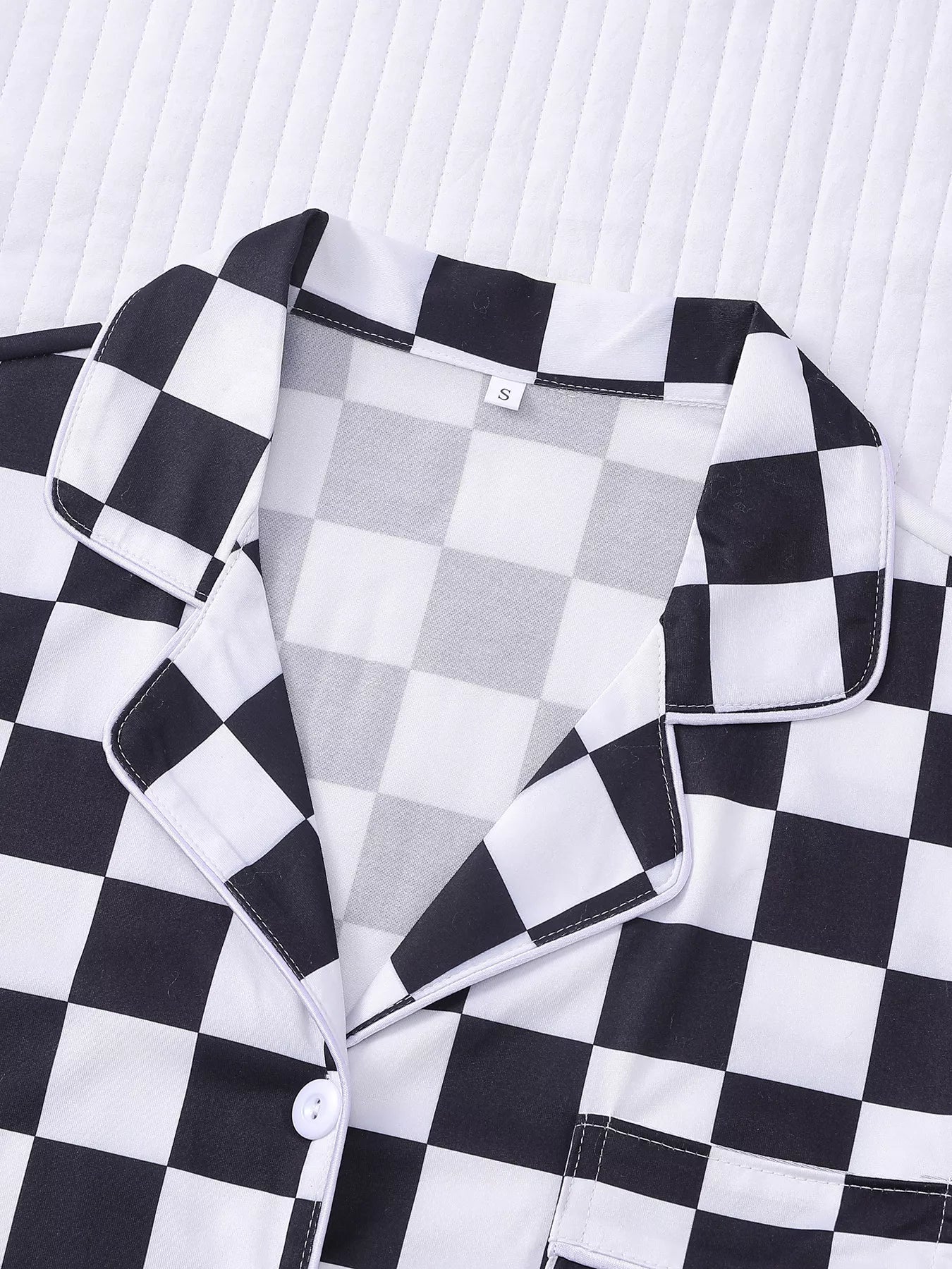 Checkered Print Button Up Top and Shorts Lounge Set  DAME BOHEME