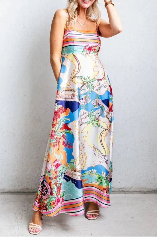 Smocked Back Printed Square Neck Maxi Cami Dress Trendsi