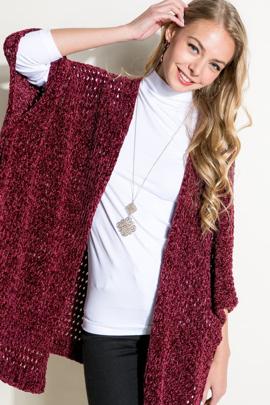 Solid Crochet Knitted Hollow Cardigan Cape Poncho