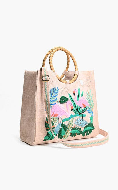 Tropical Pink Flamenco Embellished Tote – Artisanal Elegance  DAME BOHEME