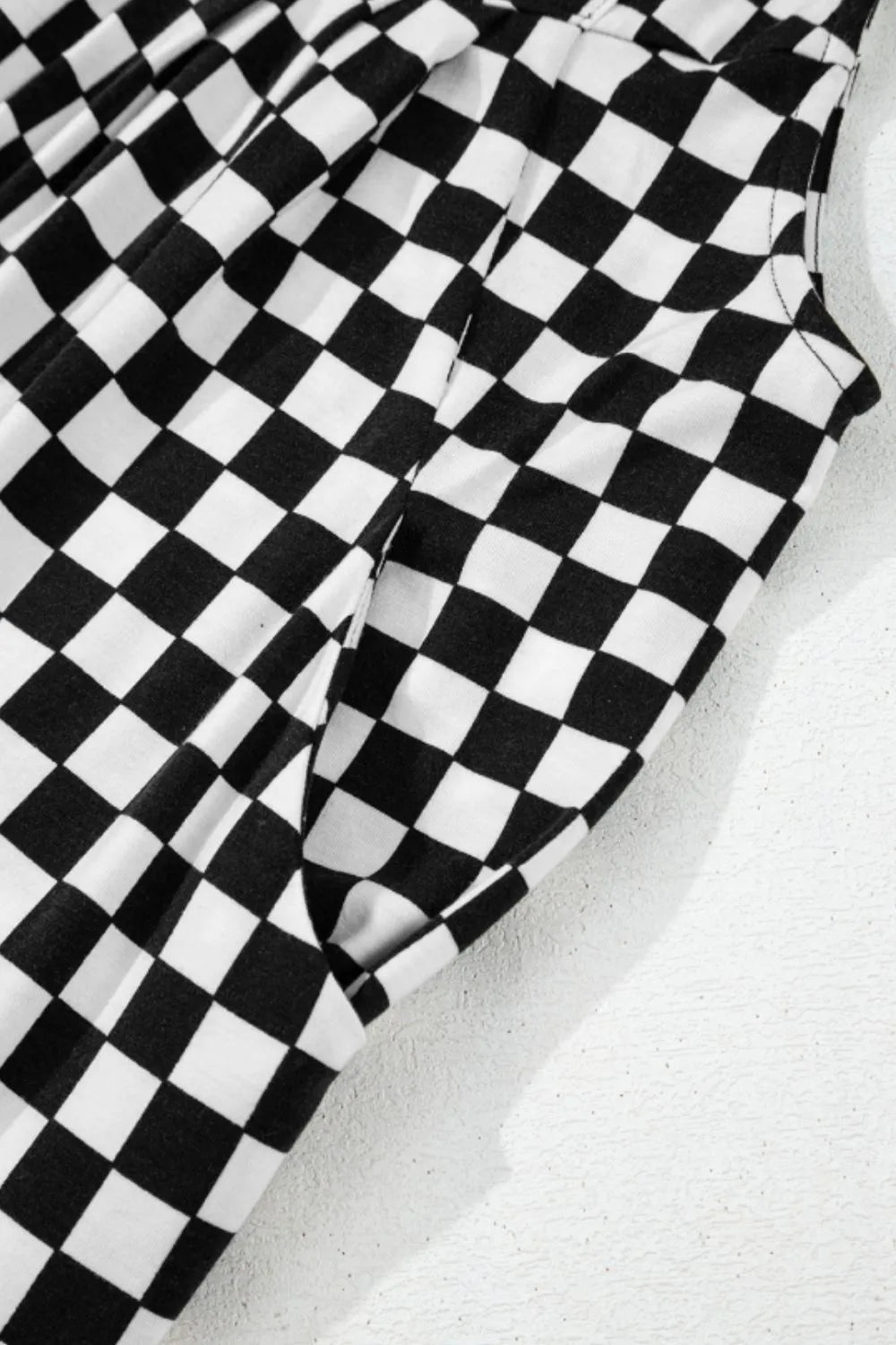 Checkered Print Pocketed Wide Leg Jumpsuit  DAME BOHEME