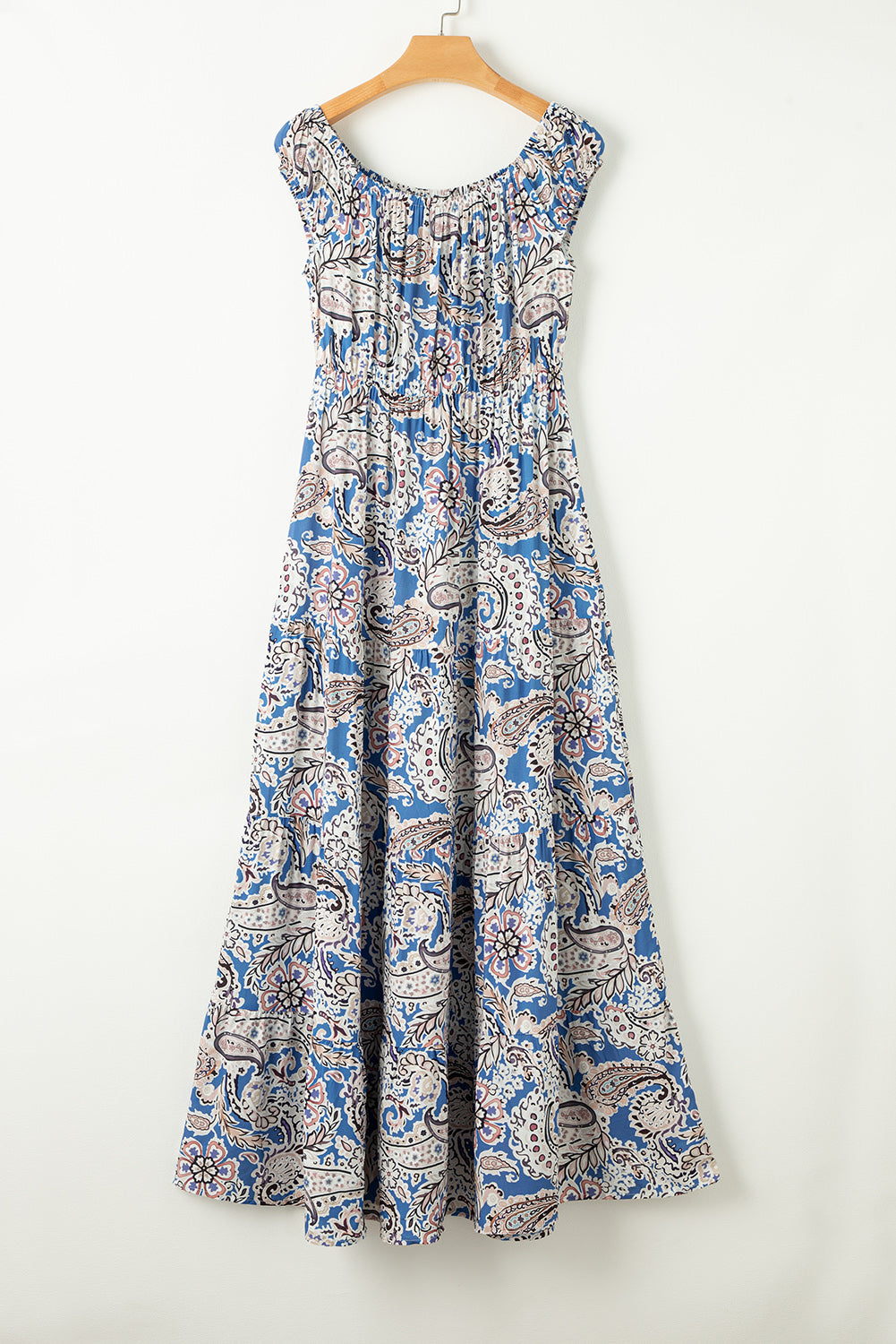 Blue Boho Paisley Print Off Shoulder Maxi Dress  DAME BOHEME