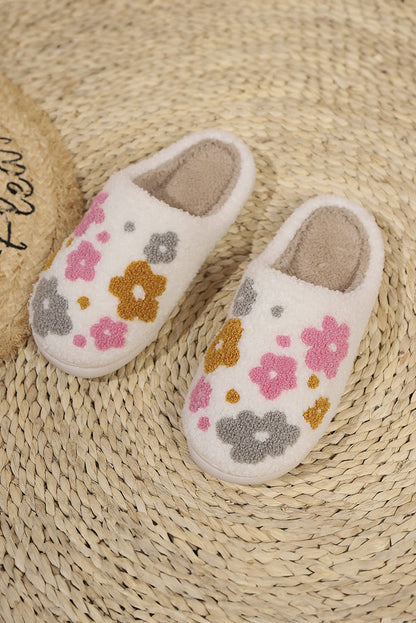 White Floral Fuzzy Winter Slippers  DAME BOHEME