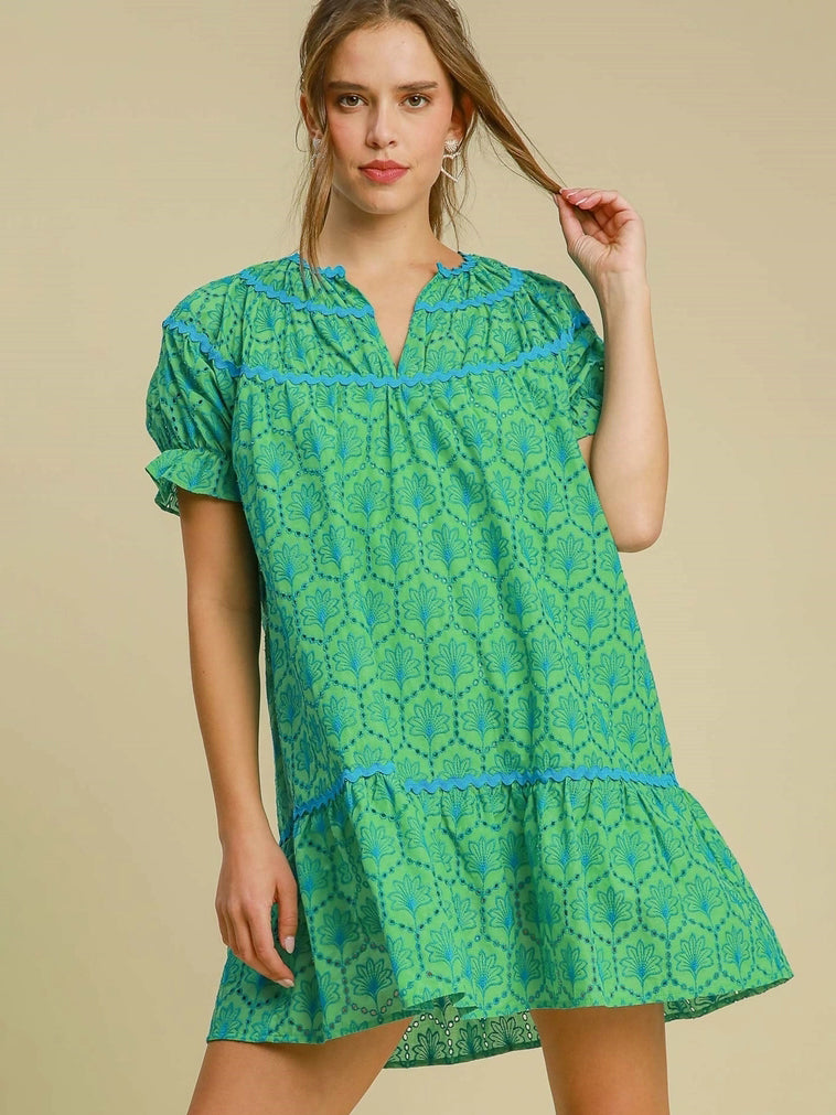 Umgee Eyelet Mini Dress with Ric Rac Trim