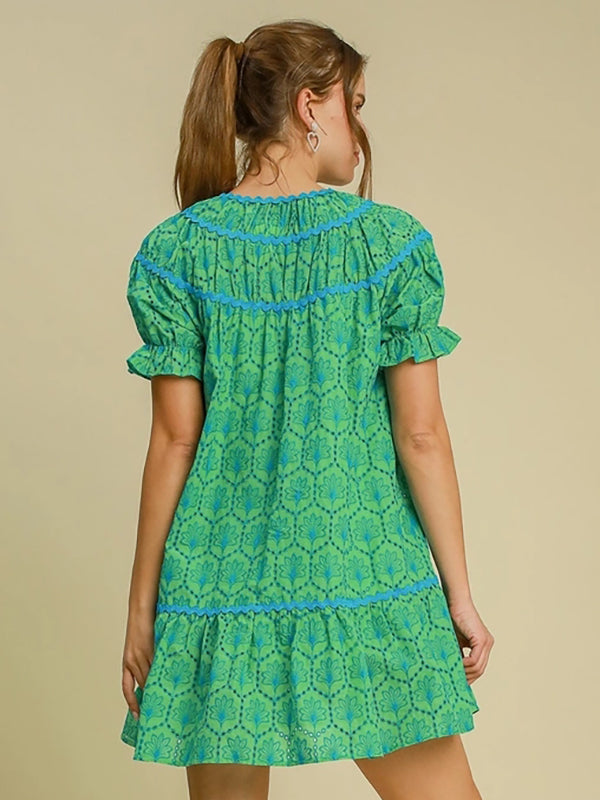 Umgee Eyelet Mini Dress with Ric Rac Trim