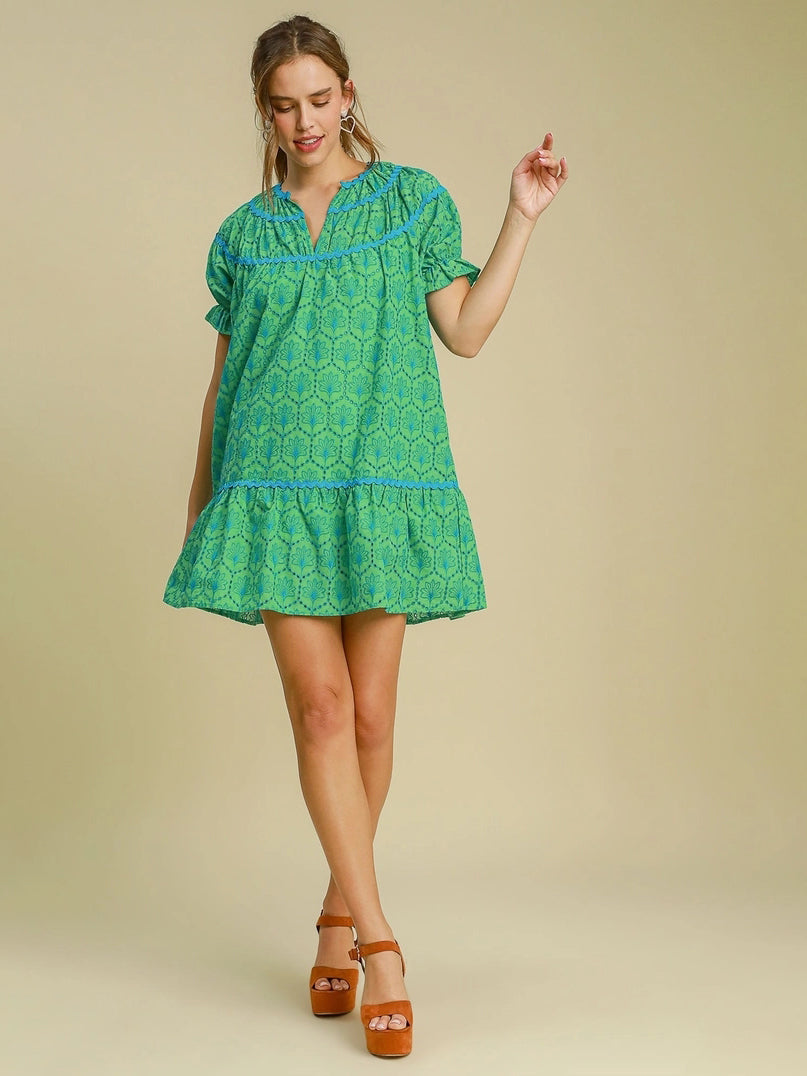 Umgee Eyelet Mini Dress with Ric Rac Trim