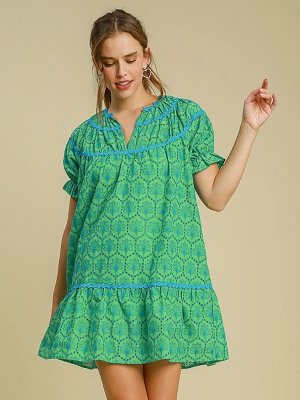 Umgee Eyelet Mini Dress with Ric Rac Trim