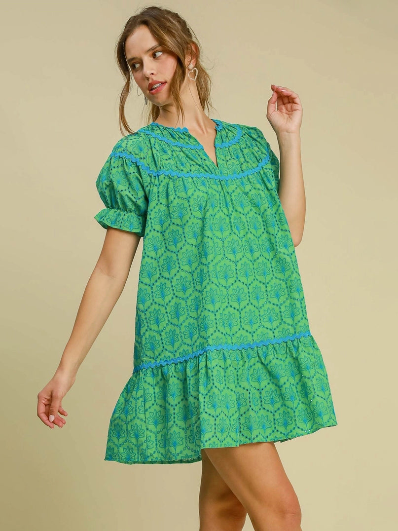 Umgee Eyelet Mini Dress with Ric Rac Trim