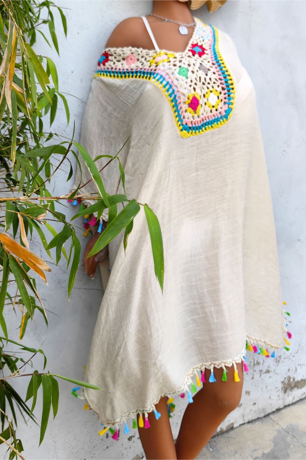 Tassel Detail Embroidery Kimono Dress Cover-up Trendsi