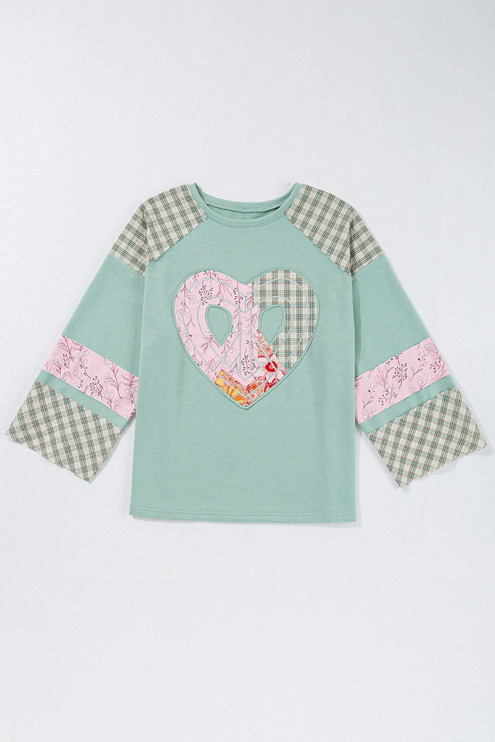 Emilia Plaid Floral Peace Heart Long Sleeve Top  DAME BOHEME