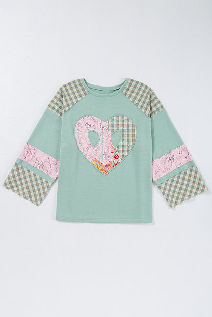 Emilia Plaid Floral Peace Heart Long Sleeve Top  DAME BOHEME