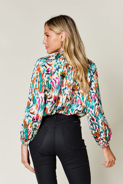 Double Take Full Size Printed Button Up Long Sleeve Shirt  DAME BOHEME