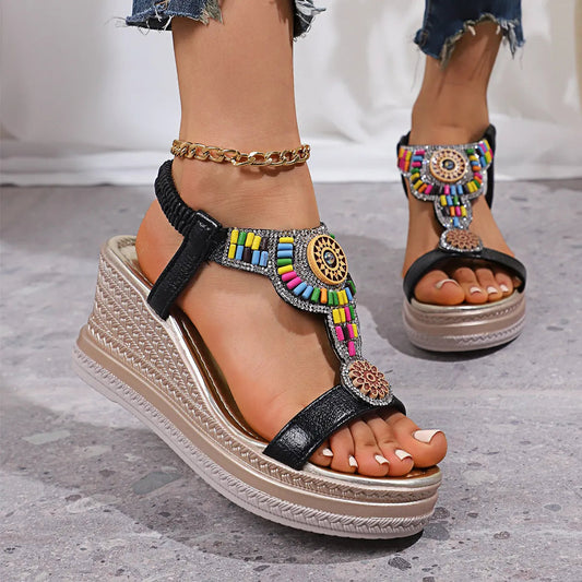 Colorful Open Toe Wedge Sandals Trendsi