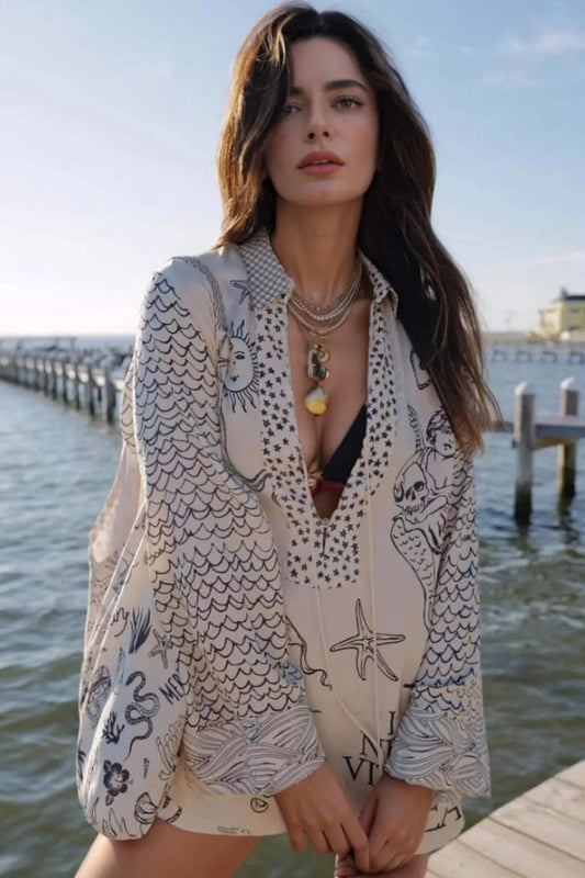 Nautical Print Top and Shorts Matching Set Trendsi