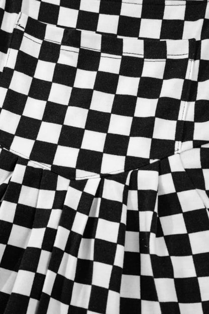 Checkered Print Pocketed Wide Leg Jumpsuit  DAME BOHEME
